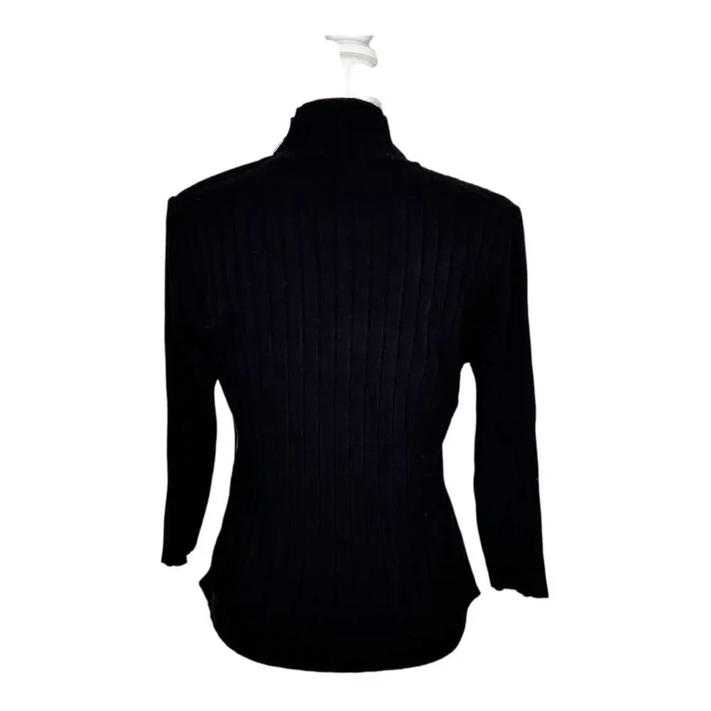 Yuka Black Leather and Knit Ribbed Turtleneck Sweater NWT T-4 XL